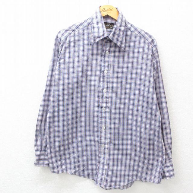 XL★古着 JCペニー 長袖 シャツ メンズ 70年代 70s 紺他 ネイビー チェック 25feb21 中古 トップス