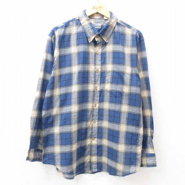 【50%OFF】L★古着 ベーシックエディションズ 長袖 シャツ メンズ 00年代 00s ボタンダウン 紺他 ネイビー チェック 25feb21 中古 トップス
