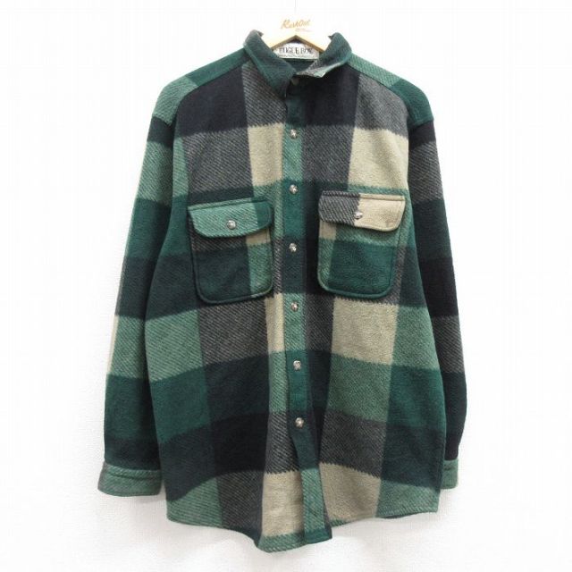 XL★古着 ビューグルボーイ 長袖 フリース シャツ メンズ 90年代 90s 緑他 グリーン チェック 25feb21 中古 トップス