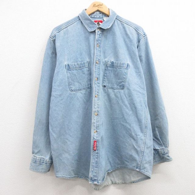 XL★古着 マルボロ 長袖 シャツ メンズ 90年代 90s コットン USA製 紺 ネイビー デニム 【spe】 25feb21 中古 トップス