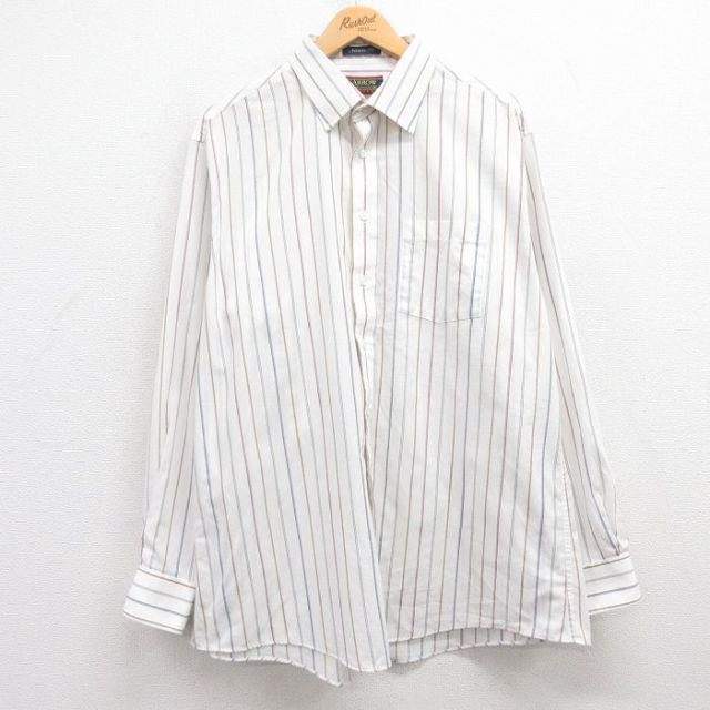 XL★古着 アロー 長袖 シャツ メンズ 90年代 90s USA製 白他 ホワイト ストライプ 25feb21 中古 トップス