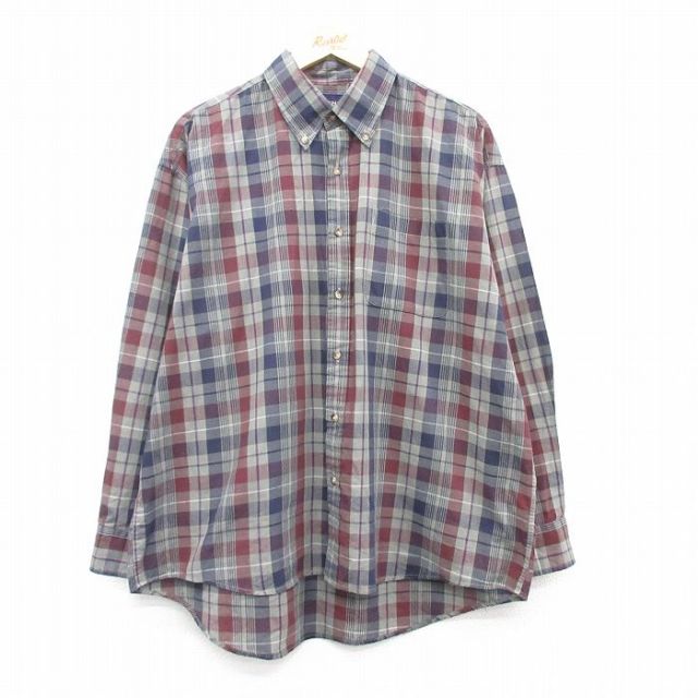 【20%OFF】XL★古着 長袖 シャツ メンズ 00年代 00s 大きいサイズ ボタンダウン 紺他 ネイビー チェック 25feb21 中古 トップス