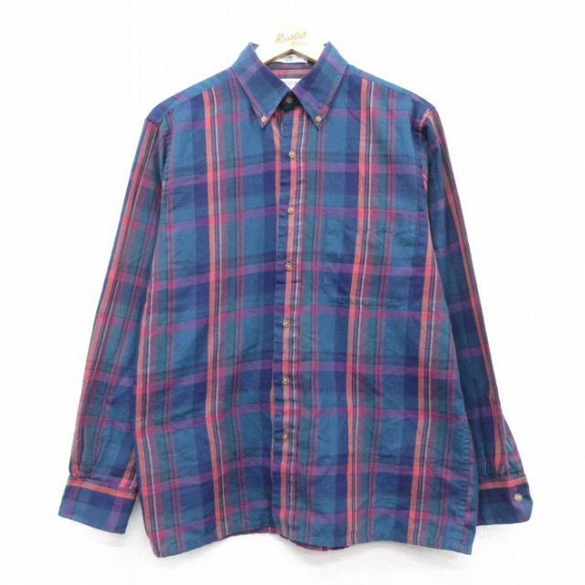 M★古着 アロー 長袖 シャツ メンズ 90年代 90s ボタンダウン 紺他 ネイビー チェック 25feb21 中古 トップス
