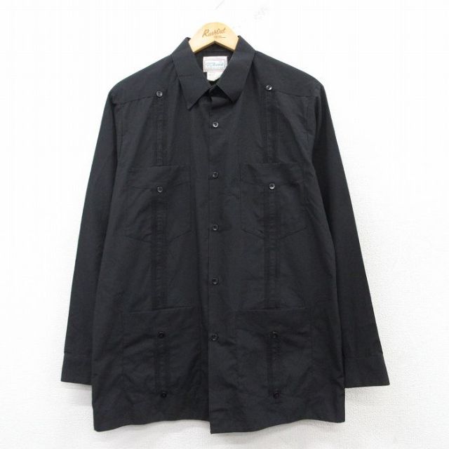 M★古着 長袖 キューバ シャツ メンズ 90年代 90s 黒 ブラック 25feb22 中古 トップス
