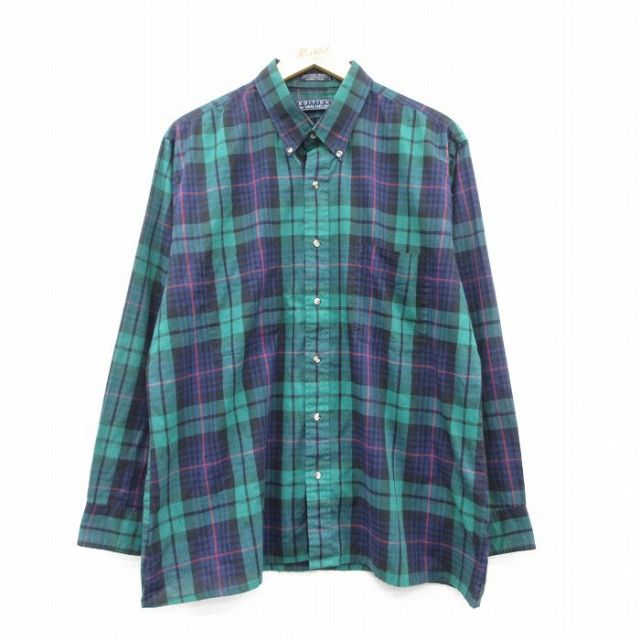 【50%OFF】XL★古着 バンヒューセン 長袖 シャツ メンズ 90年代 90s ボタンダウン 緑他 グリーン チェック 25feb22 中古 トップス