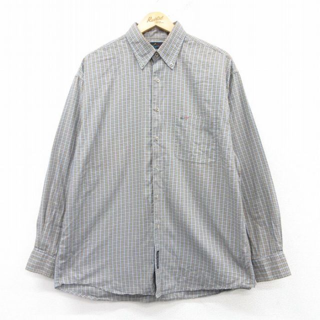 【50%OFF】XL★古着 グレッグノーマン 長袖 シャツ メンズ コットン ボタンダウン グレー系他 チェック 25feb22 中古 トップス