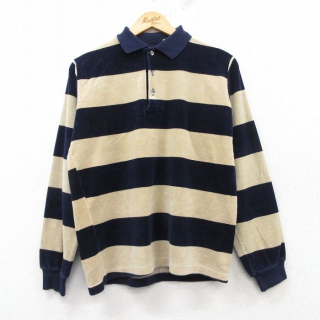 M★古着 キャンパス 長袖 ラガー シャツ メンズ 80年代 80s パイル地 紺他 ネイビー ボーダー 25feb22 中古 トップス