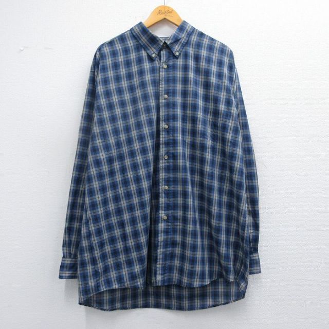 90s 長袖シャツ ネイビーチェック XL | 古着