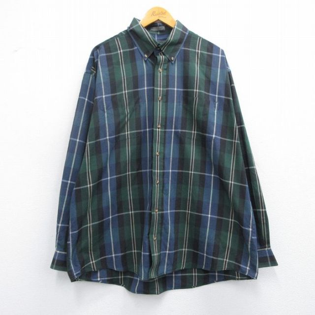 バンヒューセン 長袖シャツ ネイビーチェック XL | 古着
