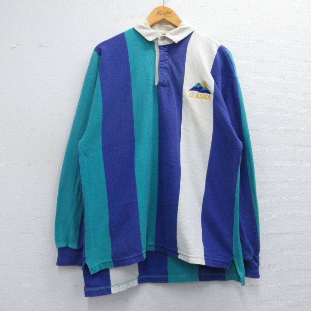 XL★古着 長袖 ラガー シャツ メンズ 90年代 90s アラスカ コットン USA製 紺他 ネイビー 25feb22 中古 トップス