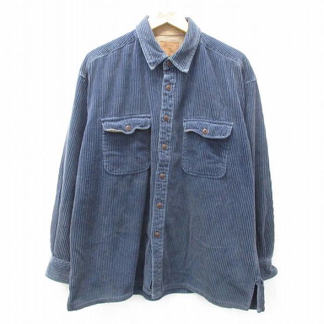 XL★古着 セントジョンズベイ 長袖 シャツ メンズ コーデュロイ 太畝 大きいサイズ コットン 紺 ネイビー 25feb25 中古 トップス