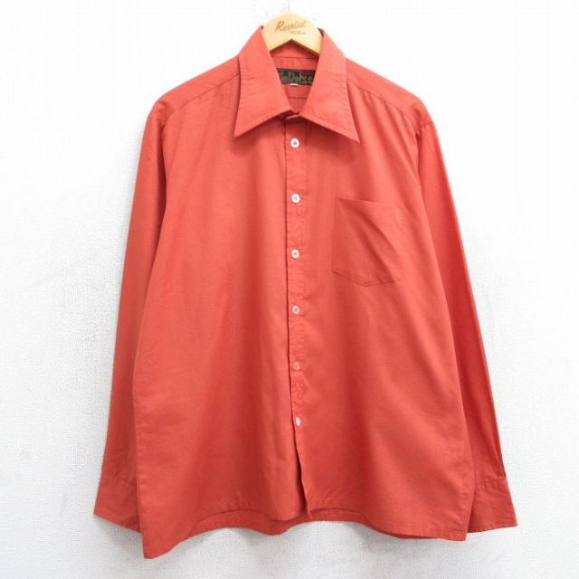 【20%OFF】XL★古着 長袖 シャツ メンズ 80年代 80s オレンジ系 25feb26 中古 トップス