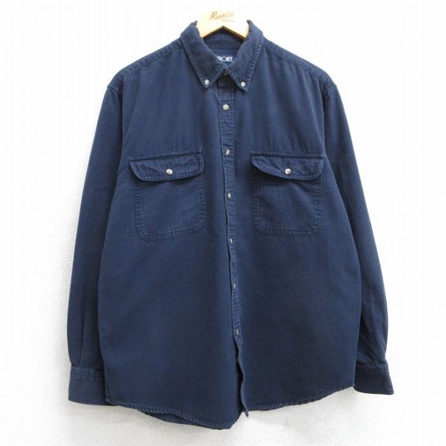 L★古着 チェロキー 長袖 シャツ メンズ 90年代 90s コットン ボタンダウン 紺 ネイビー 25feb26 中古 トップス