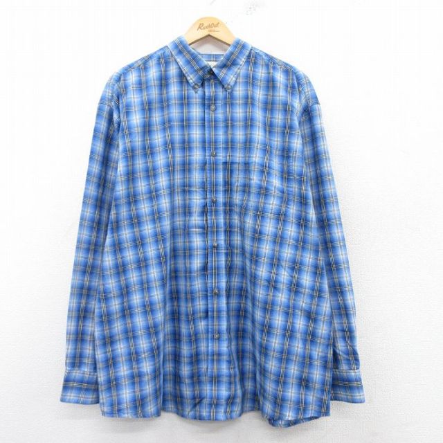 【50%OFF】XL★古着 ラングラー Wrangler 長袖 シャツ メンズ 大きいサイズ ロング丈 ボタンダウン 紺他 ネイビー チェック 25feb26 中古 トップス