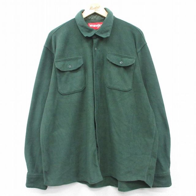 【50%OFF】XL★古着 ラングラー Wrangler 長袖 フリース シャツ メンズ 大きいサイズ 緑 グリーン 25feb26 中古 トップス