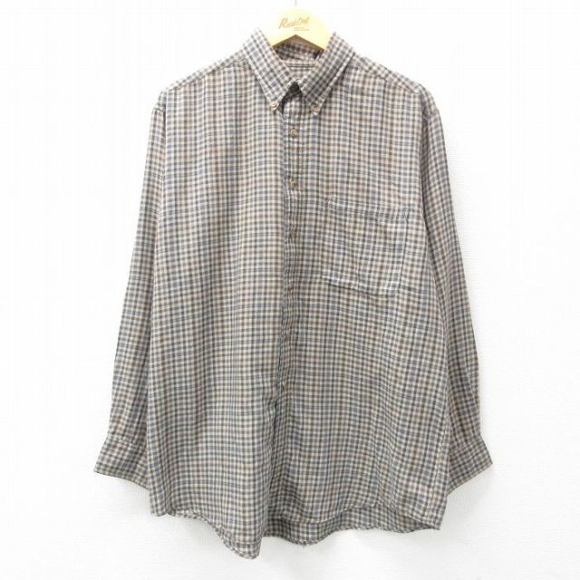 【50%OFF】XL★古着 長袖 シャツ メンズ 90年代 90s ボタンダウン ベージュ他 カーキ チェック 25feb26 中古 トップス