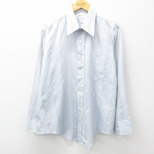 XL★古着 アロー 長袖 シャツ メンズ 70年代 70s 薄紺他 ネイビー ストライプ 25feb26 中古 トップス