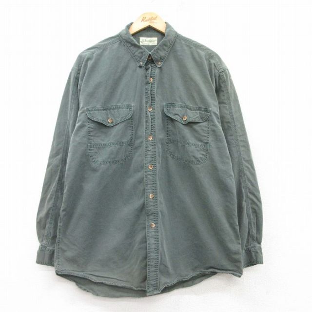 【50%OFF】XL★古着 セントジョンズベイ 長袖 シャツ メンズ 90年代 90s コットン ボタンダウン 緑 グリーン 25feb26 中古 トップス