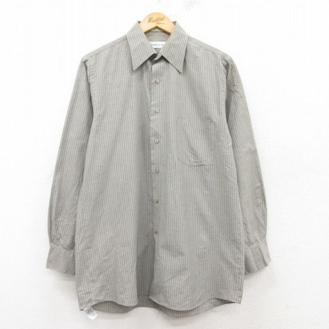 【20%OFF】M★古着 バンヒューセン 長袖 シャツ メンズ 00年代 00s グレー他 ストライプ 25feb26 中古 トップス