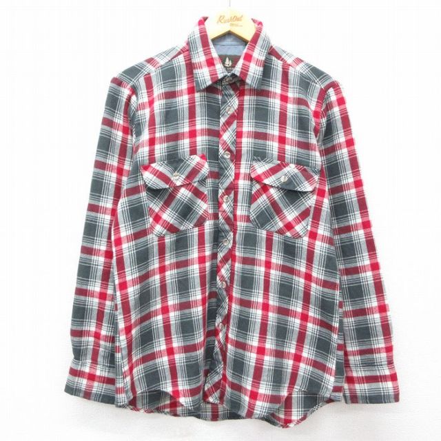【50%OFF】M★古着 長袖 シャツ メンズ 90年代 90s 赤他 レッド チェック 25feb27 中古 トップス