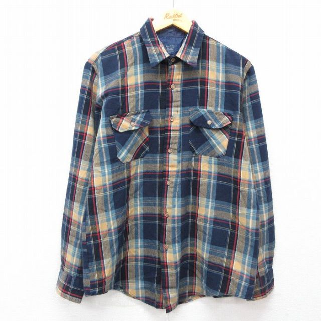XL★古着 シアーズ 長袖 シャツ メンズ 90年代 90s 紺他 ネイビー チェック 25feb27 中古 トップス