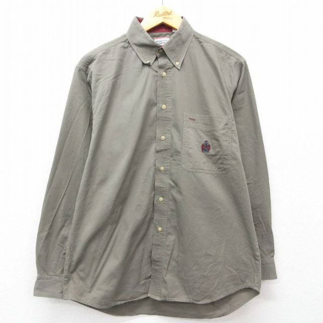 L★古着 ビューグルボーイ 長袖 シャツ メンズ 00年代 00s コットン ボタンダウン 濃緑系 グリーン 25feb27 中古 トップス