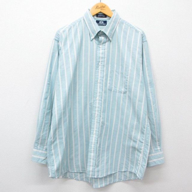 【50%OFF】XL★古着 長袖 シャツ メンズ 90年代 90s 大きいサイズ ロング丈 ボタンダウン 薄紺他 ネイビー ストライプ 25feb27 中古 トップス