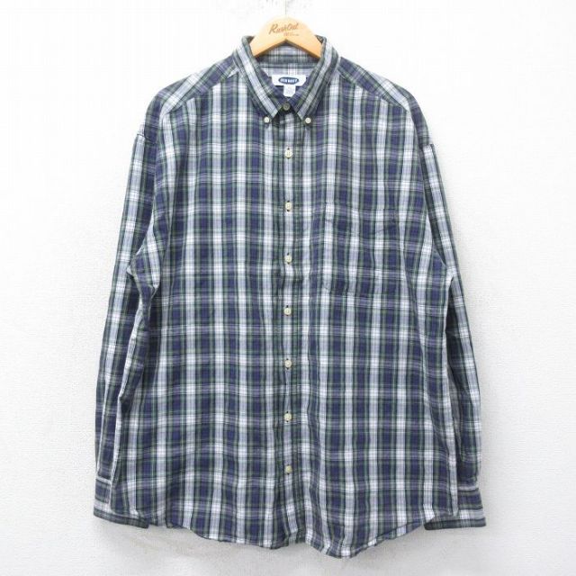 XL★古着 オールドネイビー OLD NAVY 長袖 シャツ メンズ 00年代 00s コットン ボタンダウン 緑他 グリーン チェック 25feb27 中古 トップス