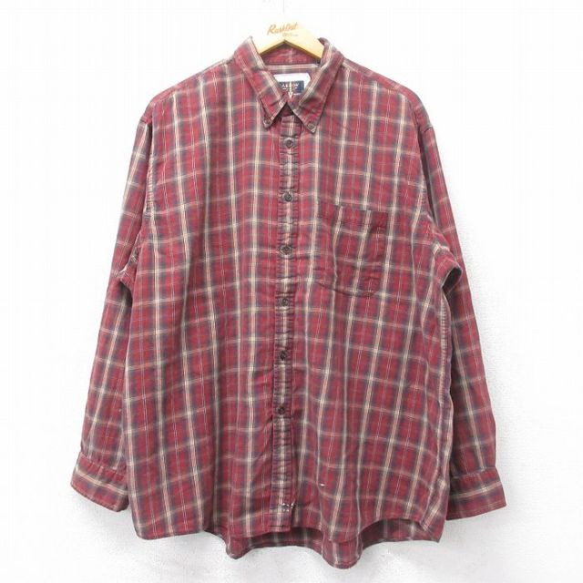 【20%OFF】XL★古着 アロー 長袖 シャツ メンズ 大きいサイズ コットン ボタンダウン エンジ他 チェック 25feb27 中古 トップス