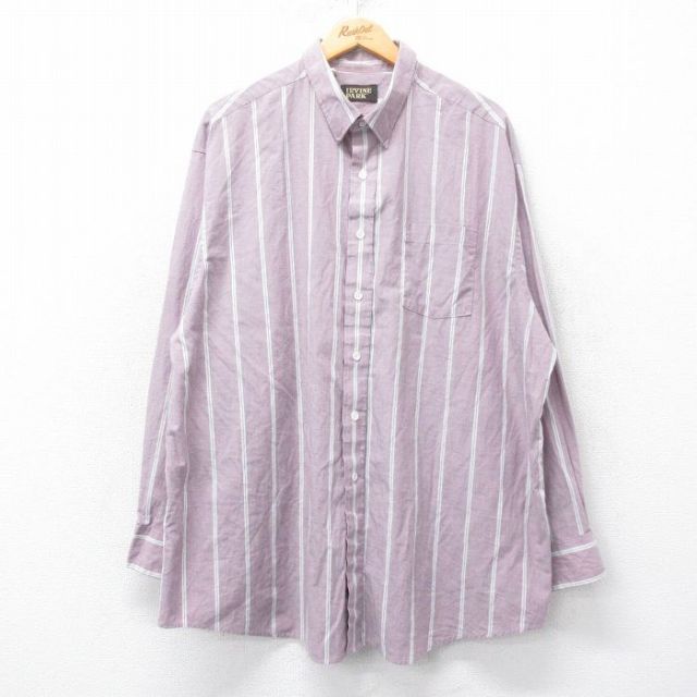 XL★古着 長袖 シャツ メンズ 90年代 90s 大きいサイズ ロング丈 USA製 紫系他 パープル ストライプ 25feb27 中古 トップス
