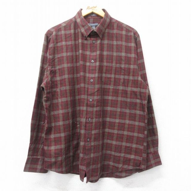 【20%OFF】XL★古着 バンヒューセン 長袖 シャツ メンズ ボタンダウン エンジ他 チェック 25feb27 中古 トップス