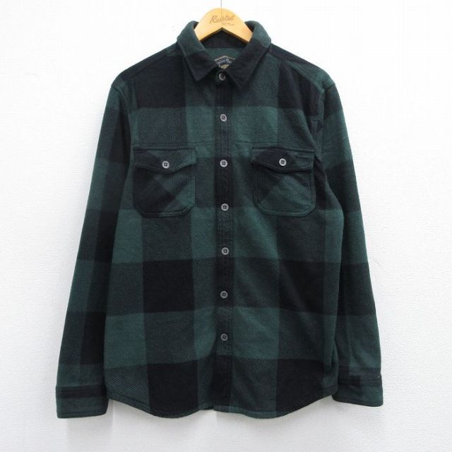 M★古着 長袖 シャツ メンズ フリース 緑他 グリーン チェック 25feb28 中古 トップス