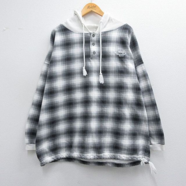 XL★古着 長袖 シャツ パーカー メンズ 90年代 90s 大きいサイズ コットン USA製 白他 ホワイト チェック 【spe】 25feb28 中古 トップス