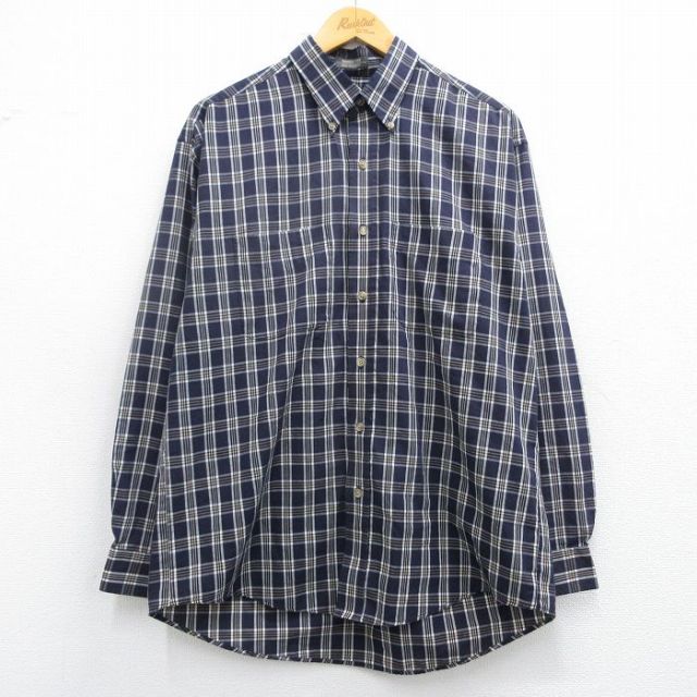 L★古着 バンヒューセン 長袖 シャツ メンズ 00年代 00s ボタンダウン 紺他 ネイビー チェック 25feb28 中古 トップス