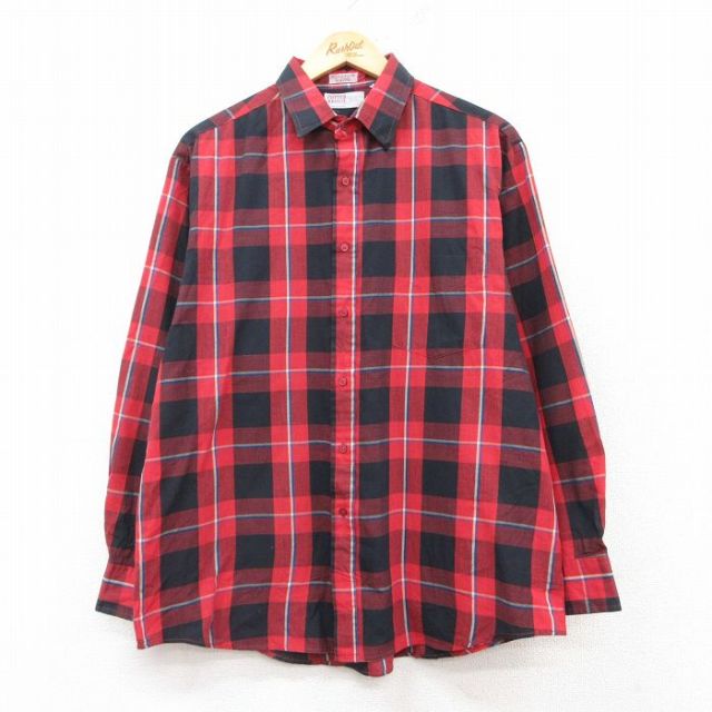 L★古着 長袖 シャツ メンズ 90年代 90s赤他 レッド チェック 25mar01 中古 トップス