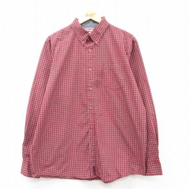 【50%OFF】XL★古着 ラングラー Wrangler 長袖 シャツ メンズ ボタンダウン 赤他 レッド チェック 25mar01 中古 トップス