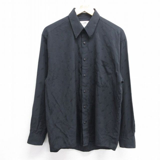 L★古着 長袖 シャツ メンズ 90年代 90s レーヨン 黒 ブラック 25mar01 中古 トップス