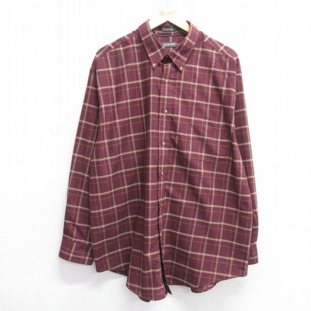 XL★古着 セントジョンズベイ 長袖 シャツ メンズ 大きいサイズ ロング丈 コットン エンジ他 チェック 25mar01 中古 トップス