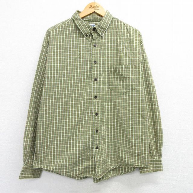 XL★古着 オールドネイビー OLD NAVY 長袖 シャツ メンズ 00年代 00s 大きいサイズ コットン ボタンダウン 薄緑他 グリーン チェック 25mar03 中古 トップス