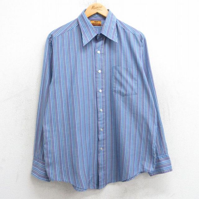バンヒューセン 90s 長袖シャツ ストライプ ネイビー XL | 古着