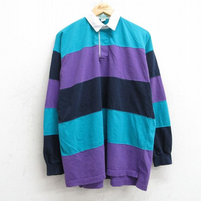 L★古着 長袖 ラガー シャツ メンズ 90年代 90s マルチカラー コットン 紫他 パープル 【spe】 25mar04 中古 トップス