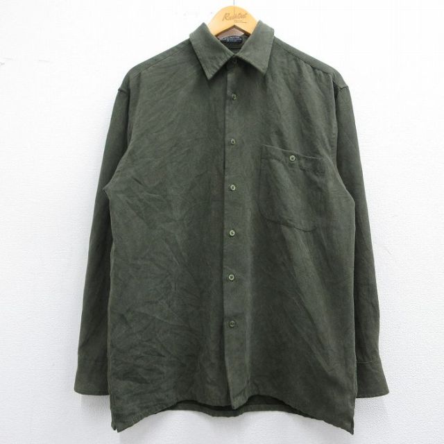 L★古着 長袖 シャツ メンズ 緑 グリーン 25mar04 中古 トップス