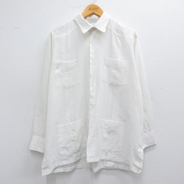 L★古着 長袖 キューバ シャツ メンズ 白 ホワイト 25mar04 中古 トップス