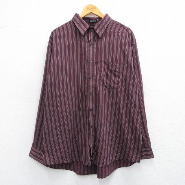 XL★古着 バンヒューセン 長袖 シャツ メンズ 大きいサイズ 紫 パープル ストライプ 25mar04 中古 トップス