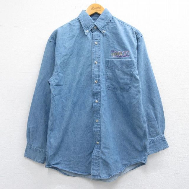 M★古着 長袖 シャツ メンズ 00年代 00s JANSS 薄紺 ネイビー デニム 25mar04 中古 トップス