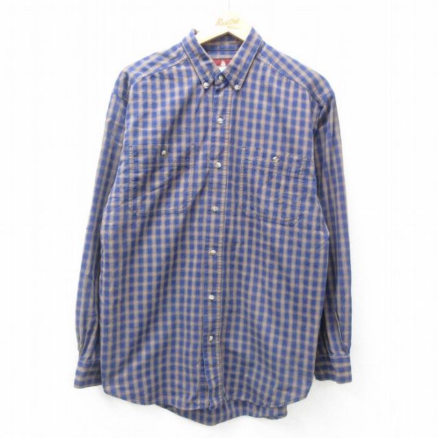 L★古着 ラングラー Wrangler 長袖 シャツ メンズ ボタンダウン 紺他 ネイビー チェック 25mar05 中古 トップス