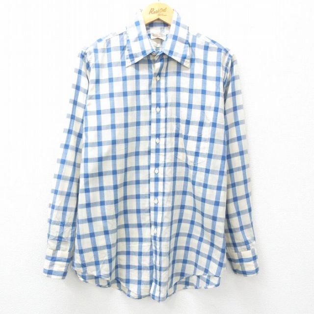 【50%OFF】L★古着 長袖 シャツ メンズ 90年代 90s 薄紺他 ネイビー チェック 25mar05 中古 トップス