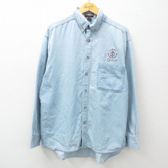 L★古着 長袖 シャツ メンズ ゼネラルエレクトリック コットン ボタンダウン 薄紺 ネイビー デニム 25mar05 中古 トップス