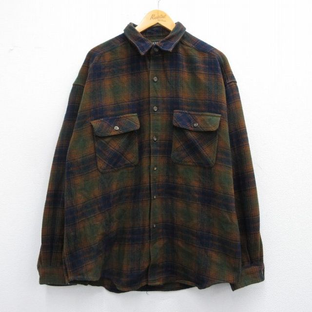XL★古着 STRUCTURE 長袖 シャツ メンズ 00年代 00s 大きいサイズ 茶他 ブラウン チェック 25mar05 中古 トップス