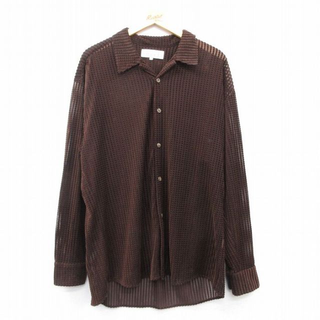 L★古着 長袖 シャツ メンズ ロング丈 茶 ブラウン 25mar06 中古 トップス